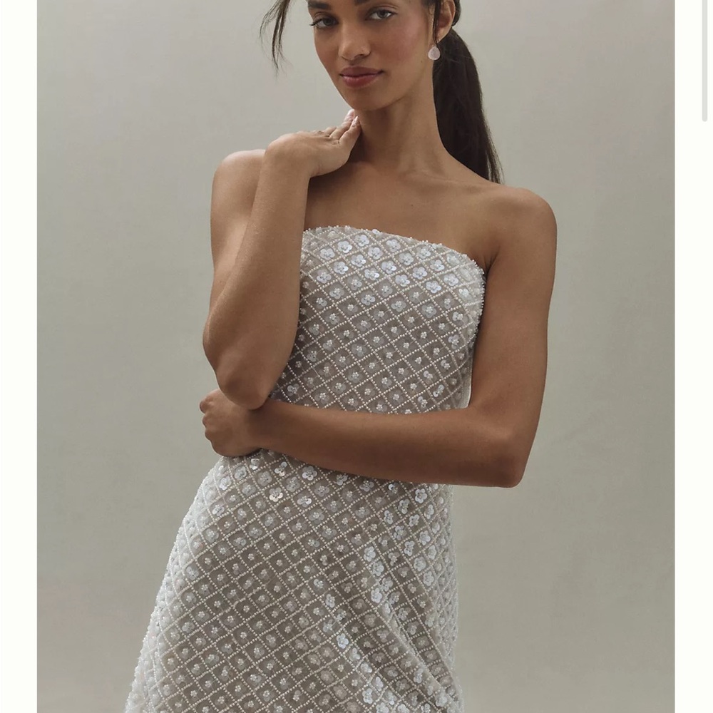 Anthropologie Watters Crescendo Strapless Bow Mini Wedding Dress